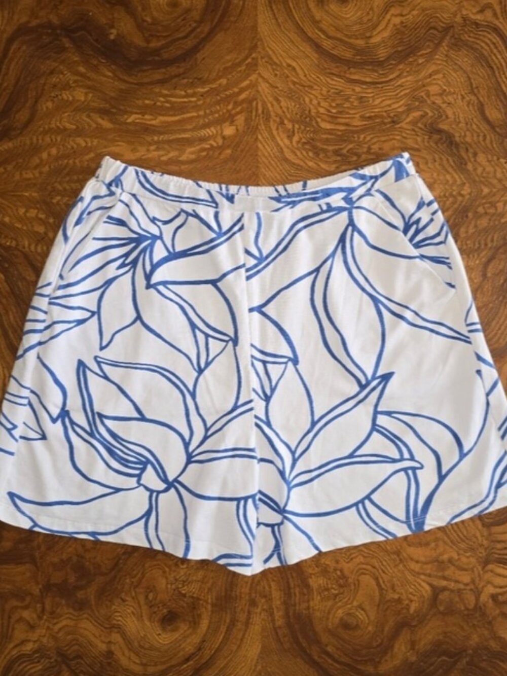 Blue and White Floral Bamboo Blend Shorts